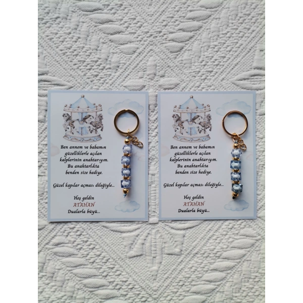 24 Adet Atlı Karınca Model Özel Tasarım Mavi Anahtarlık Hastane Yeni Doğan 40 Mevlidi Hediyelik