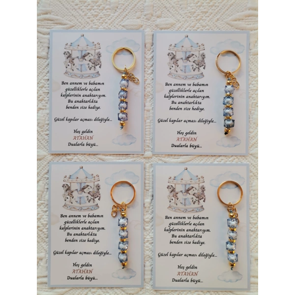 24 Adet Atlı Karınca Model Özel Tasarım Mavi Anahtarlık Hastane Yeni Doğan 40 Mevlidi Hediyelik