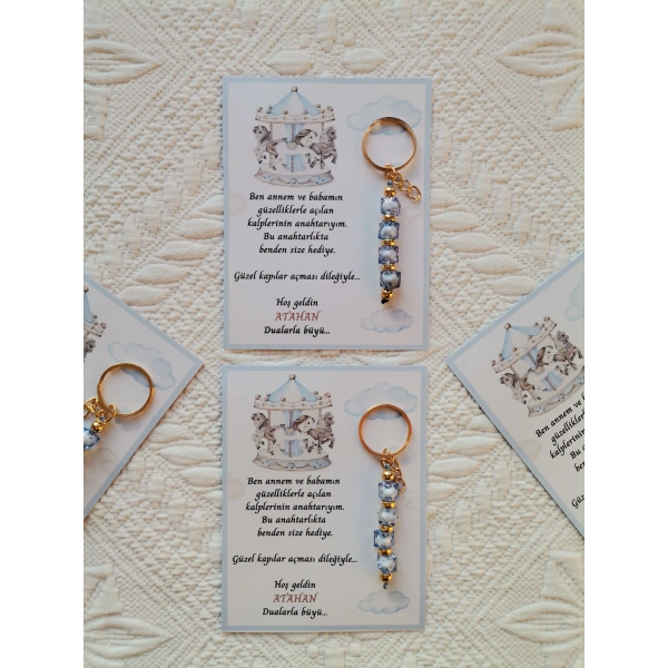 24 Adet Atlı Karınca Model Özel Tasarım Mavi Anahtarlık Hastane Yeni Doğan 40 Mevlidi Hediyelik