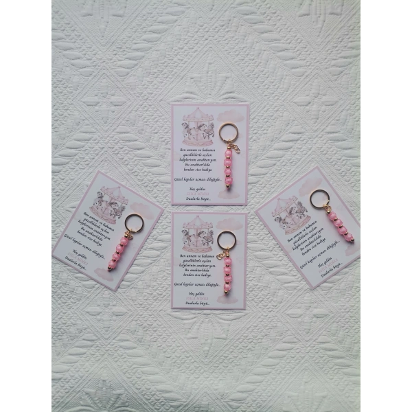 100 Adet Atlı Karınca Model Özel Tasarım Pembe Anahtarlık Hastane Yeni Doğan 40 Mevlidi Hediyelik