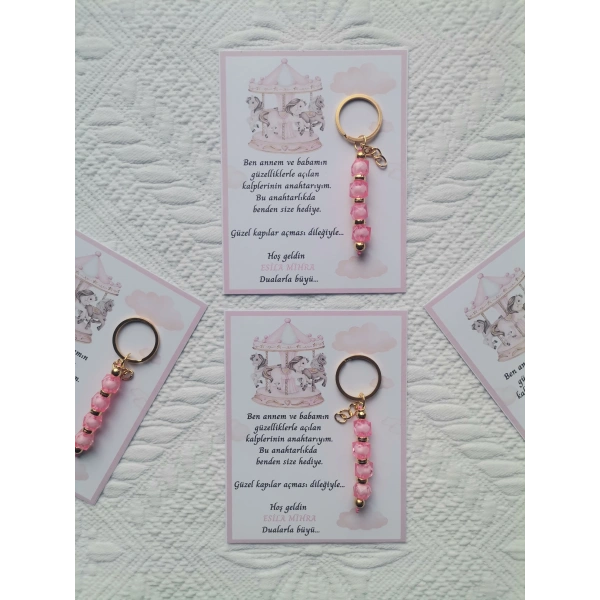 100 Adet Atlı Karınca Model Özel Tasarım Pembe Anahtarlık Hastane Yeni Doğan 40 Mevlidi Hediyelik