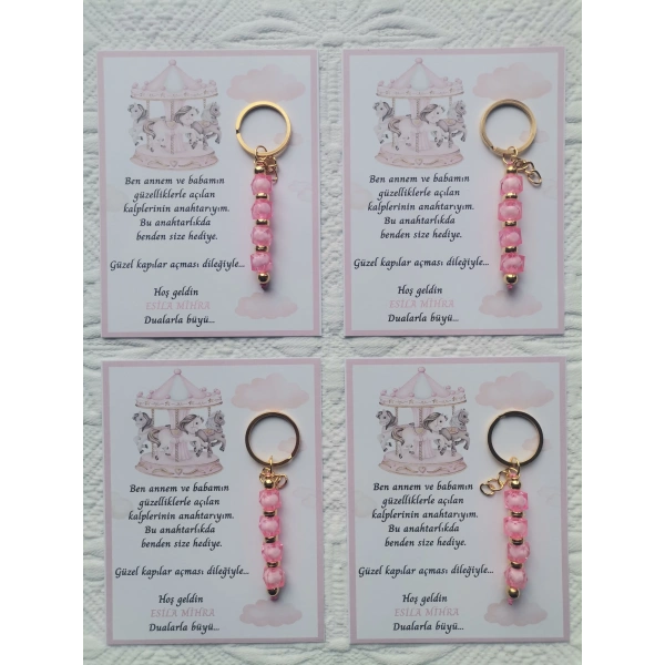100 Adet Atlı Karınca Model Özel Tasarım Pembe Anahtarlık Hastane Yeni Doğan 40 Mevlidi Hediyelik