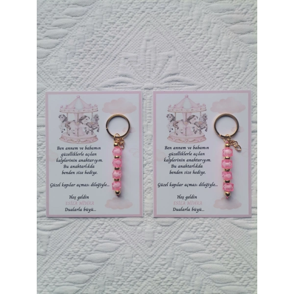 100 Adet Atlı Karınca Model Özel Tasarım Pembe Anahtarlık Hastane Yeni Doğan 40 Mevlidi Hediyelik