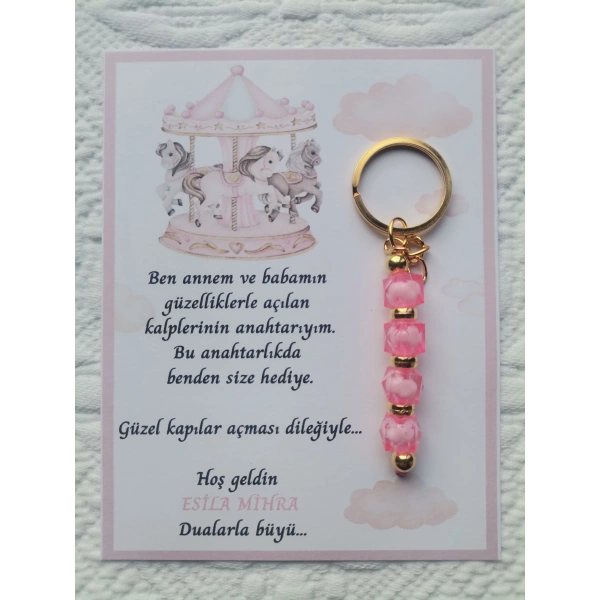 100 Adet Atlı Karınca Model Özel Tasarım Pembe Anahtarlık Hastane Yeni Doğan 40 Mevlidi Hediyelik