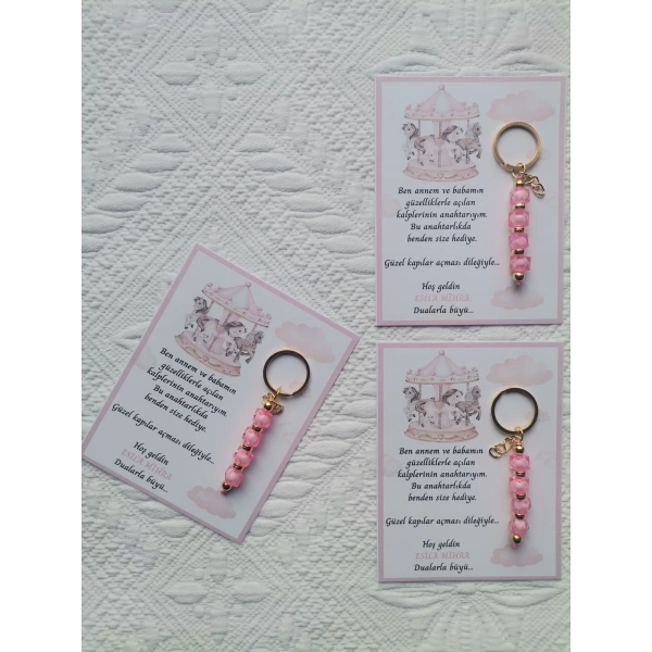 100 Adet Atlı Karınca Model Özel Tasarım Pembe Anahtarlık Hastane Yeni Doğan 40 Mevlidi Hediyelik