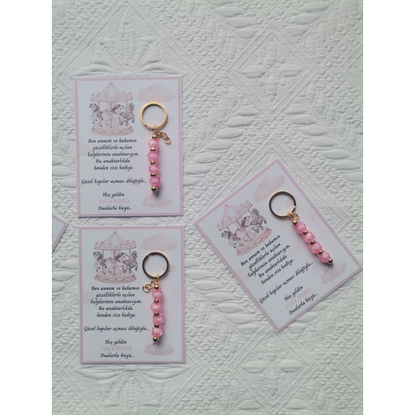 100 Adet Atlı Karınca Model Özel Tasarım Pembe Anahtarlık Hastane Yeni Doğan 40 Mevlidi Hediyelik