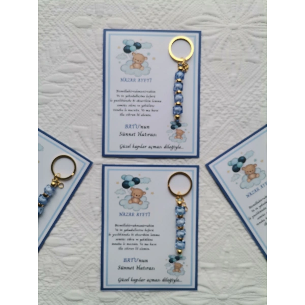 72 Adet Balonlu Ayı Kişiye Özel Nazar Ayeti Sünnet Hatırası Dağıtmalık Mavi Anahtarlık Hediyelik