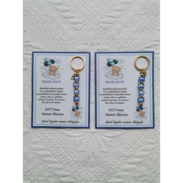72 Adet Balonlu Ayı Kişiye Özel Nazar Ayeti Sünnet Hatırası Dağıtmalık Mavi Anahtarlık Hediyelik