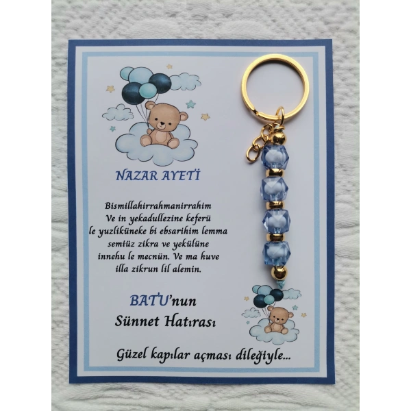 72 Adet Balonlu Ayı Kişiye Özel Nazar Ayeti Sünnet Hatırası Dağıtmalık Mavi Anahtarlık Hediyelik