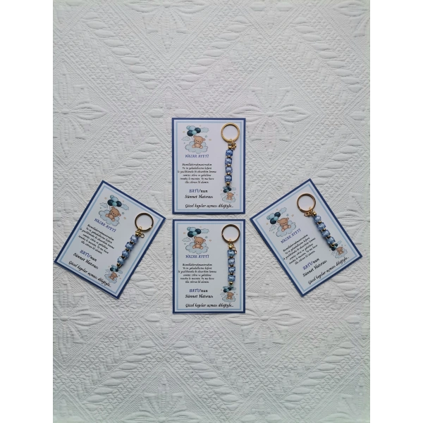 72 Adet Balonlu Ayı Kişiye Özel Nazar Ayeti Sünnet Hatırası Dağıtmalık Mavi Anahtarlık Hediyelik