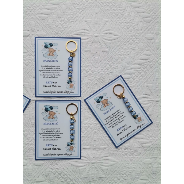 72 Adet Balonlu Ayı Kişiye Özel Nazar Ayeti Sünnet Hatırası Dağıtmalık Mavi Anahtarlık Hediyelik