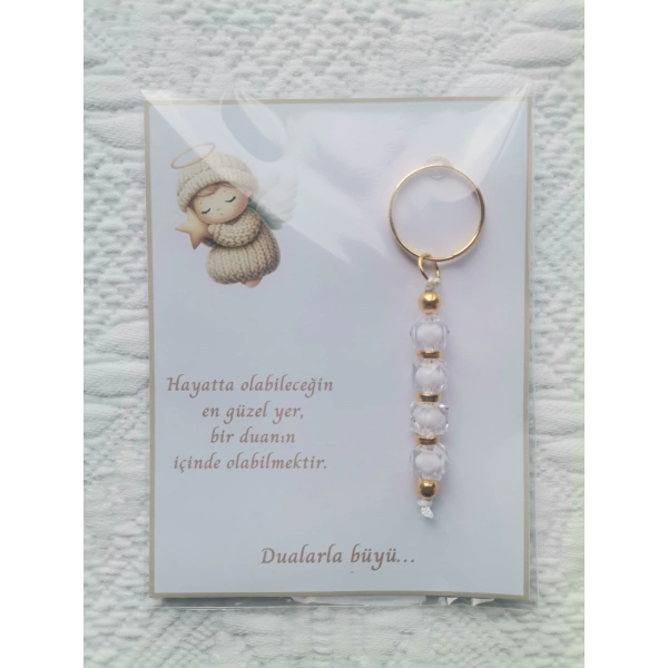24 Adet Beyaz Anahtarlık Dualarla Büyü Yazılı Hastane,Yeni Doğan, 40 Mevlidi, Dağıtmalık Hediyelik