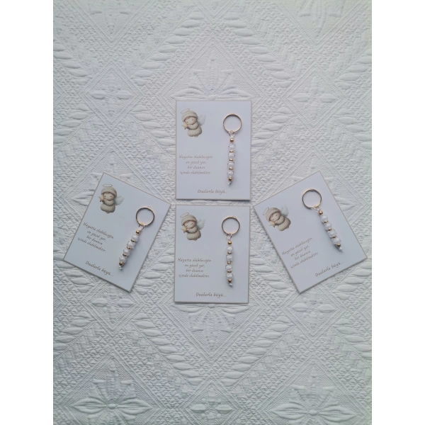 24 Adet Beyaz Anahtarlık Dualarla Büyü Yazılı Hastane,Yeni Doğan, 40 Mevlidi, Dağıtmalık Hediyelik