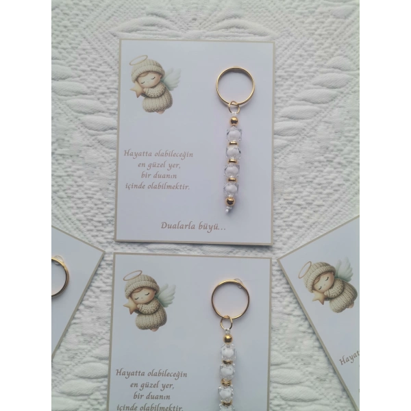 24 Adet Beyaz Anahtarlık Dualarla Büyü Yazılı Hastane,Yeni Doğan, 40 Mevlidi, Dağıtmalık Hediyelik