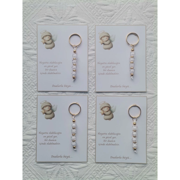 24 Adet Beyaz Anahtarlık Dualarla Büyü Yazılı Hastane,Yeni Doğan, 40 Mevlidi, Dağıtmalık Hediyelik