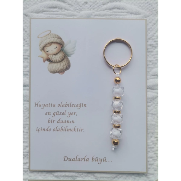 24 Adet Beyaz Anahtarlık Dualarla Büyü Yazılı Hastane,Yeni Doğan, 40 Mevlidi, Dağıtmalık Hediyelik