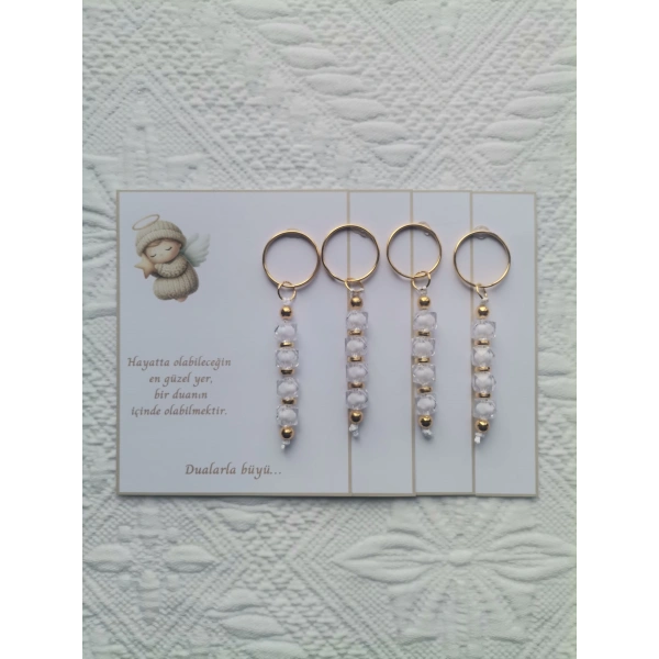 24 Adet Beyaz Anahtarlık Dualarla Büyü Yazılı Hastane,Yeni Doğan, 40 Mevlidi, Dağıtmalık Hediyelik