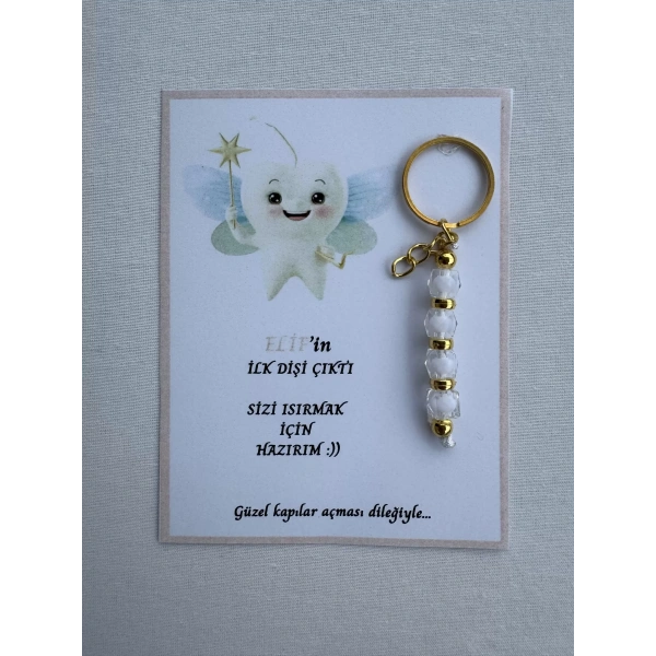 100 Adet Beyaz Renk İsme Özel İlk Dişim Çıktı Diş Partisi Diş Buğdayı Hatırası Hediyelik Anahtarlık