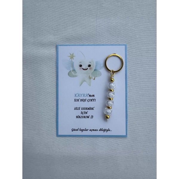 48 Adet Beyaz Renk İsme Özel İlk Dişim Çıktı Diş Partisi Diş Buğdayı Hatırası Hediyelik Anahtarlık