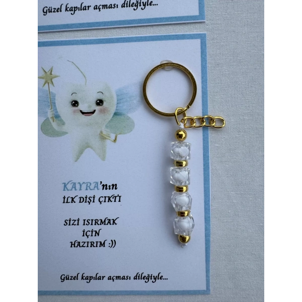 48 Adet Beyaz Renk İsme Özel İlk Dişim Çıktı Diş Partisi Diş Buğdayı Hatırası Hediyelik Anahtarlık