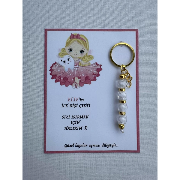 72 Adet Beyaz Renk İsme Özel İlk Dişim Çıktı Diş Partisi Diş Buğdayı Hatırası Hediyelik Anahtarlık