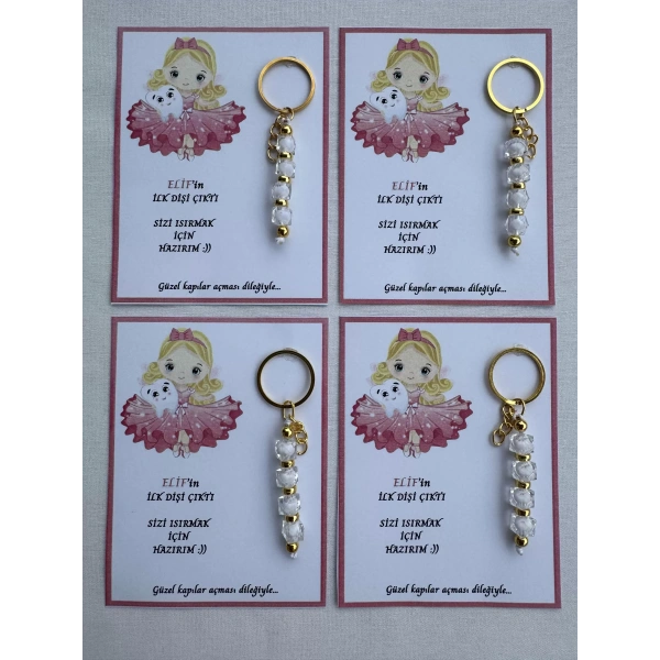 72 Adet Beyaz Renk İsme Özel İlk Dişim Çıktı Diş Partisi Diş Buğdayı Hatırası Hediyelik Anahtarlık