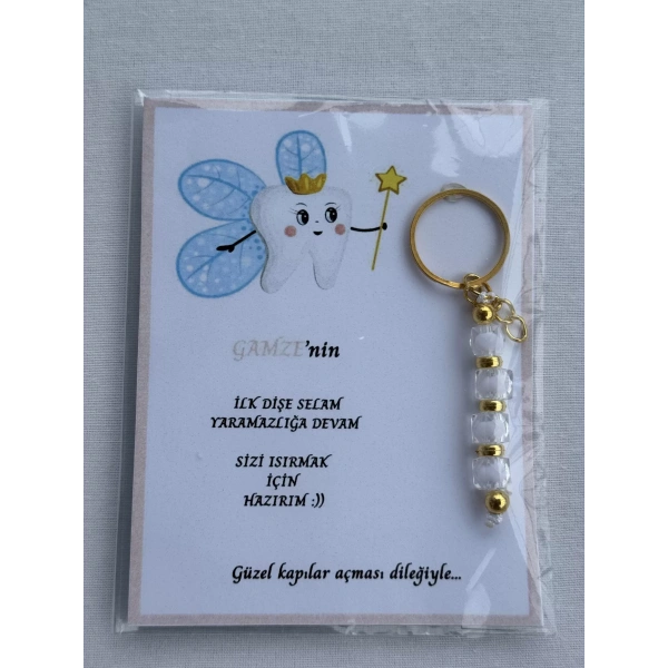 100 Adet Beyaz Renk İsme Özel İlk Dişim Çıktı Diş Partisi Diş Buğdayı Hatırası Hediyelik Anahtarlık