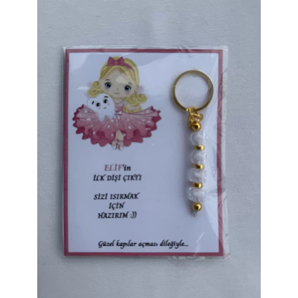 72 Adet Beyaz Renk İsme Özel İlk Dişim Çıktı Diş Partisi Diş Buğdayı Hatırası Hediyelik Anahtarlık