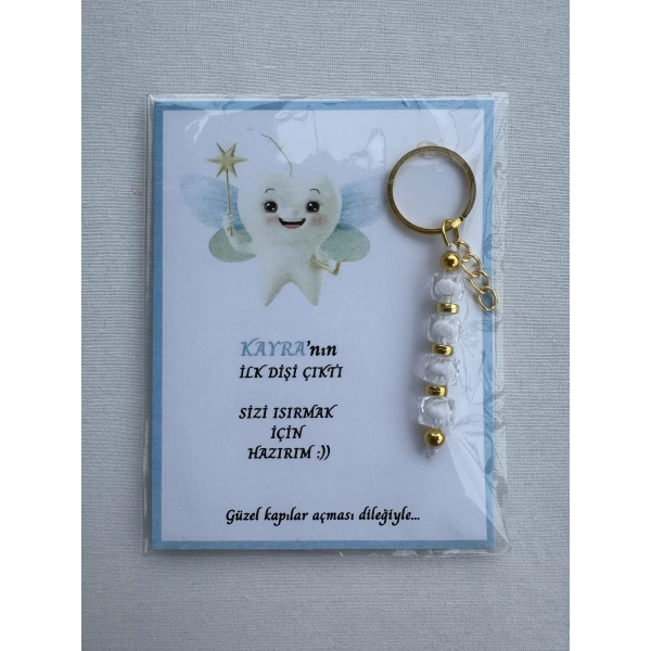 48 Adet Beyaz Renk İsme Özel İlk Dişim Çıktı Diş Partisi Diş Buğdayı Hatırası Hediyelik Anahtarlık