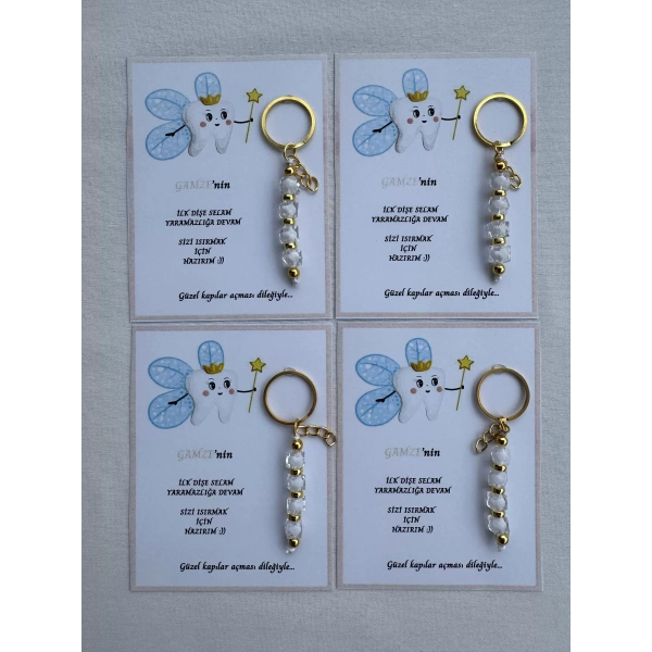 100 Adet Beyaz Renk İsme Özel İlk Dişim Çıktı Diş Partisi Diş Buğdayı Hatırası Hediyelik Anahtarlık