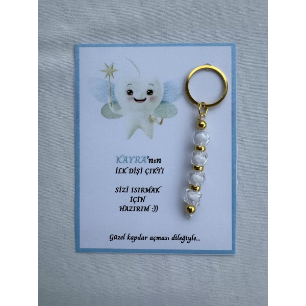 48 Adet Beyaz Renk İsme Özel İlk Dişim Çıktı Diş Partisi Diş Buğdayı Hatırası Hediyelik Anahtarlık