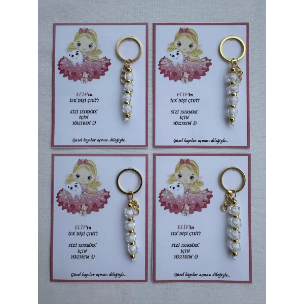 72 Adet Beyaz Renk İsme Özel İlk Dişim Çıktı Diş Partisi Diş Buğdayı Hatırası Hediyelik Anahtarlık