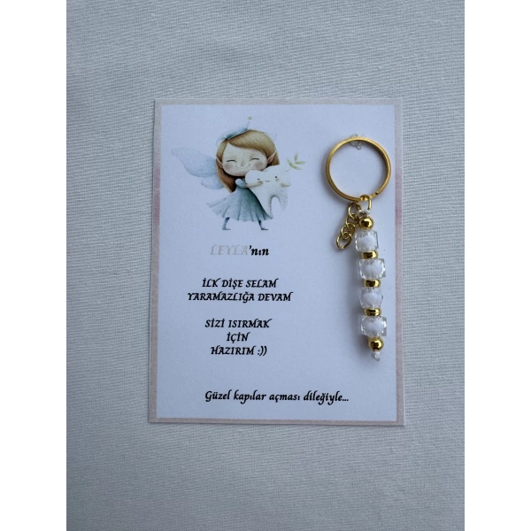 72 Adet Beyaz Renk İsme Özel İlk Dişim Çıktı Diş Partisi Diş Buğdayı Hatırası Hediyelik Anahtarlık