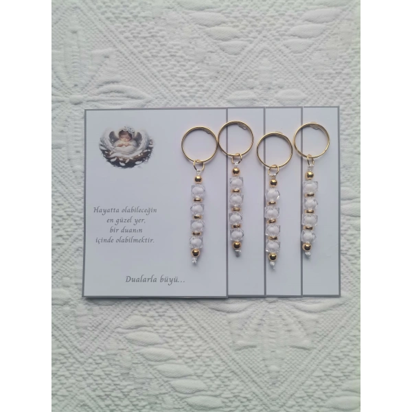 48 Adet Dualarla Büyü Yazılı Hastane,Yeni Doğan, 40 Mevlidi, Dağıtmalık Beyaz Anahtarlık Hediyelik