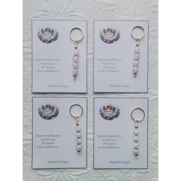 48 Adet Dualarla Büyü Yazılı Hastane,Yeni Doğan, 40 Mevlidi, Dağıtmalık Beyaz Anahtarlık Hediyelik