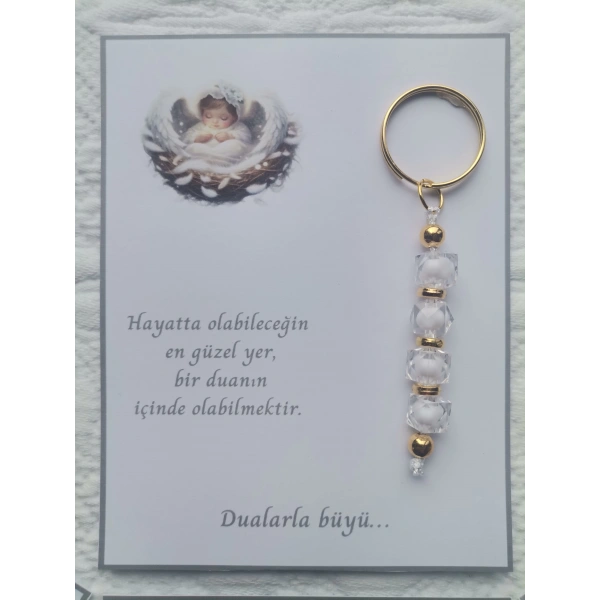 48 Adet Dualarla Büyü Yazılı Hastane,Yeni Doğan, 40 Mevlidi, Dağıtmalık Beyaz Anahtarlık Hediyelik