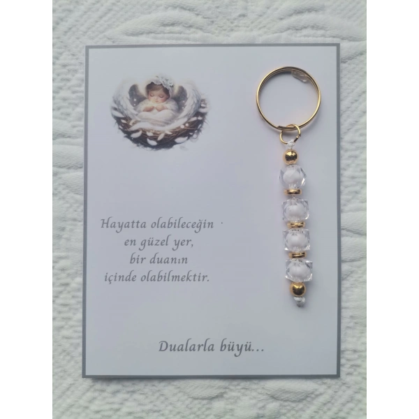 48 Adet Dualarla Büyü Yazılı Hastane,Yeni Doğan, 40 Mevlidi, Dağıtmalık Beyaz Anahtarlık Hediyelik
