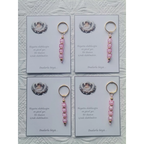 72 Adet Dualarla Büyü Yazılı Hastane,Yeni Doğan, 40 Mevlidi, Dağıtmalık Pembe Anahtarlık Hediyelik