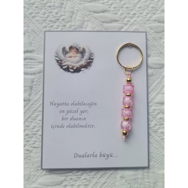 72 Adet Dualarla Büyü Yazılı Hastane,Yeni Doğan, 40 Mevlidi, Dağıtmalık Pembe Anahtarlık Hediyelik