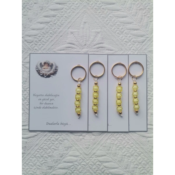 100 Adet Dualarla Büyü Yazılı Hastane,Yeni Doğan, 40 Mevlidi, Dağıtmalık Sarı Anahtarlık Hediyelik