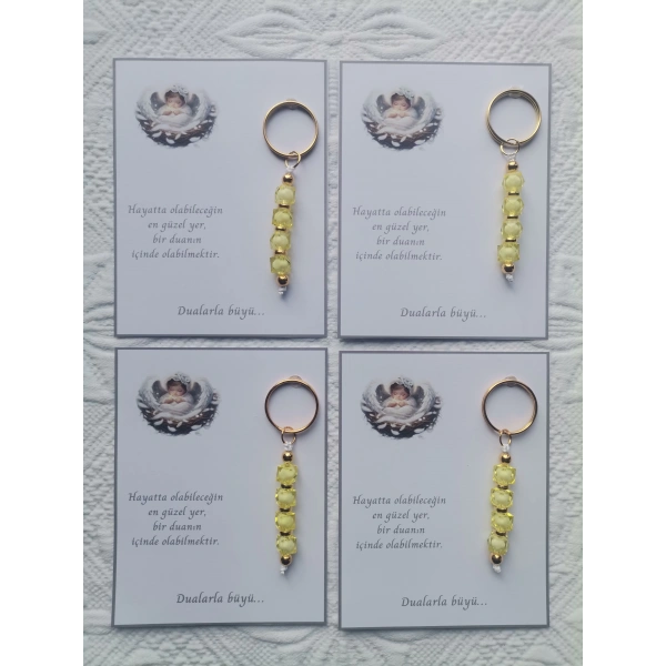 100 Adet Dualarla Büyü Yazılı Hastane,Yeni Doğan, 40 Mevlidi, Dağıtmalık Sarı Anahtarlık Hediyelik