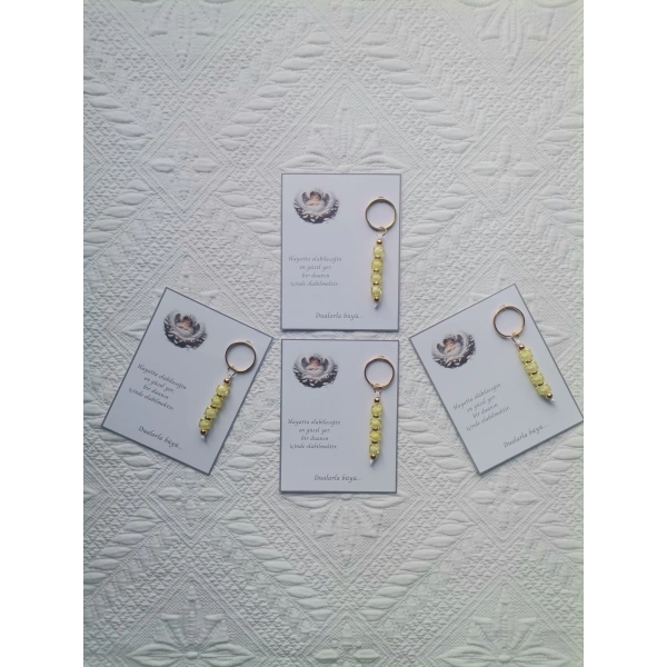 100 Adet Dualarla Büyü Yazılı Hastane,Yeni Doğan, 40 Mevlidi, Dağıtmalık Sarı Anahtarlık Hediyelik