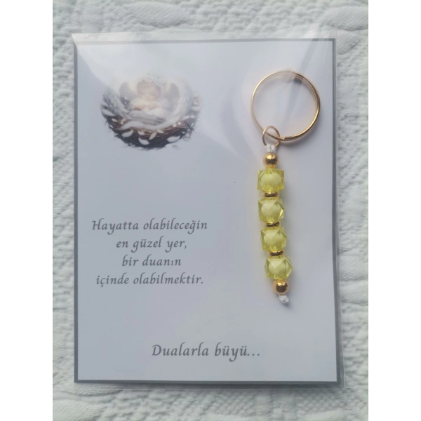 100 Adet Dualarla Büyü Yazılı Hastane,Yeni Doğan, 40 Mevlidi, Dağıtmalık Sarı Anahtarlık Hediyelik