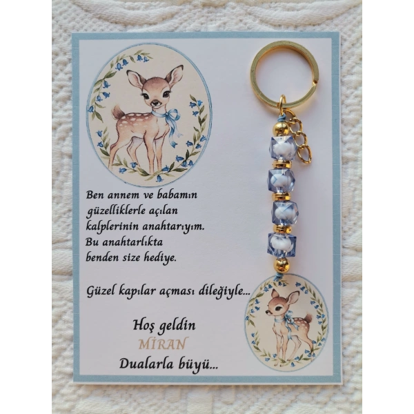 24 Adet Geyik Model Özel Tasarım Mavi Anahtarlık Hastane Yeni Doğan 40 Mevlidi Hediyelik