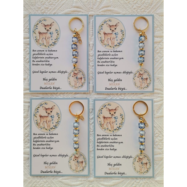 24 Adet Geyik Model Özel Tasarım Mavi Anahtarlık Hastane Yeni Doğan 40 Mevlidi Hediyelik