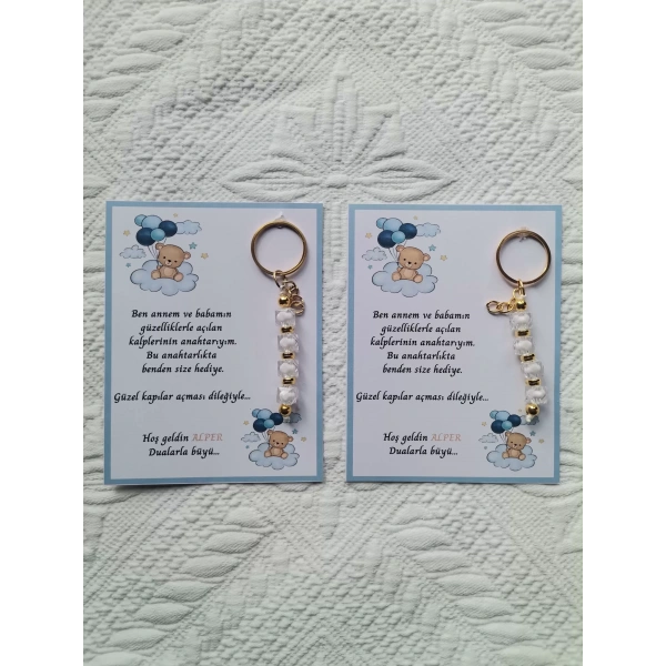 72 Adet İsme Özel Tasarım Beyaz Anahtarlık Hastane Yeni Doğan 40 Mevlidi Dağıtmalık Hediyelik