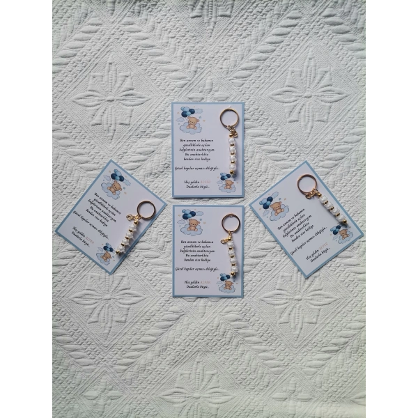 72 Adet İsme Özel Tasarım Beyaz Anahtarlık Hastane Yeni Doğan 40 Mevlidi Dağıtmalık Hediyelik