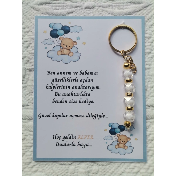 72 Adet İsme Özel Tasarım Beyaz Anahtarlık Hastane Yeni Doğan 40 Mevlidi Dağıtmalık Hediyelik