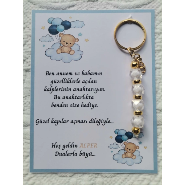 72 Adet İsme Özel Tasarım Beyaz Anahtarlık Hastane Yeni Doğan 40 Mevlidi Dağıtmalık Hediyelik