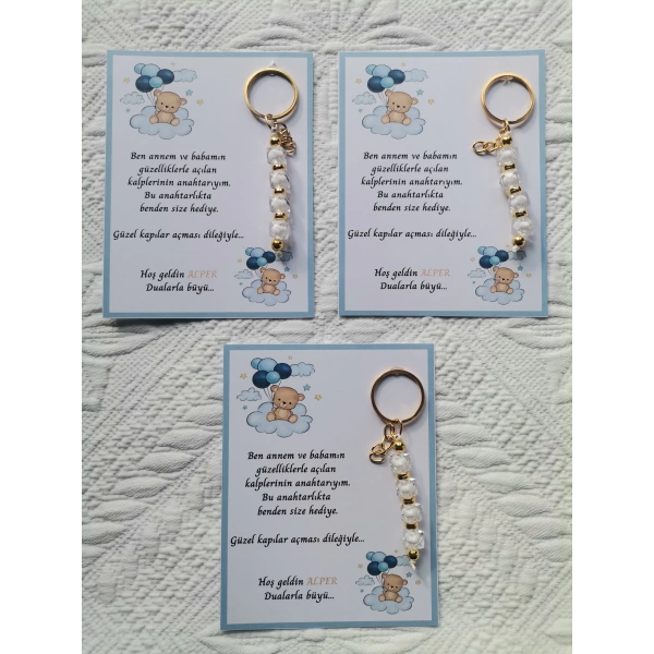 72 Adet İsme Özel Tasarım Beyaz Anahtarlık Hastane Yeni Doğan 40 Mevlidi Dağıtmalık Hediyelik